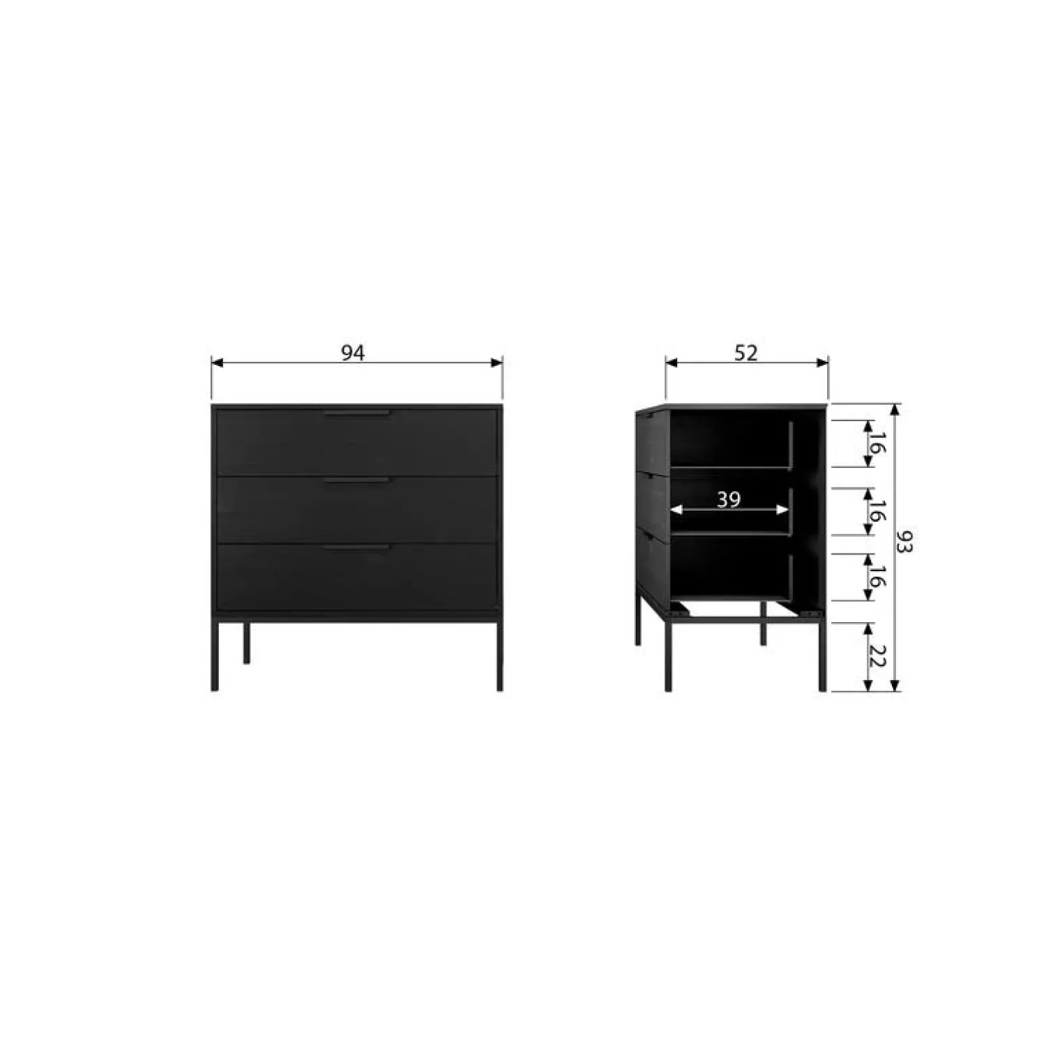 WOOOD Ladenkasten|Industriele Kasten|Adam Ladekast grenen zwart 94cm
