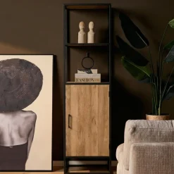 Furndea Boekenkasten|Industriele Kasten|Alaska Boekenkast Met deur Mangohout 55cm