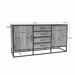 Furndea Dressoirs|Industriele Kasten|Alaska Dressoir Mangohout 165cm