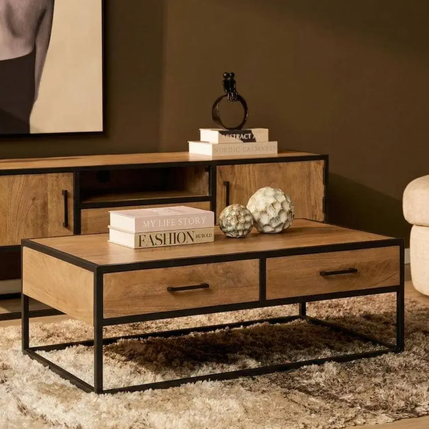 Furndea Salontafels|Alaska Salontafel Rechthoekig Met lades Mangohout 130cm