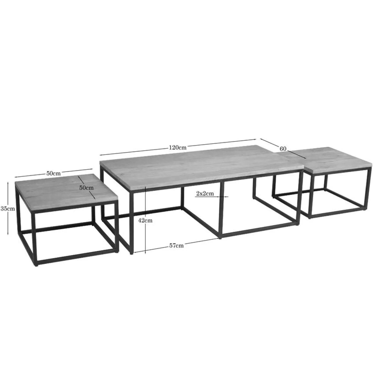 Furndea Salontafels|Alaska Salontafel Set van 3 rechthoekig Mangohout 120cm