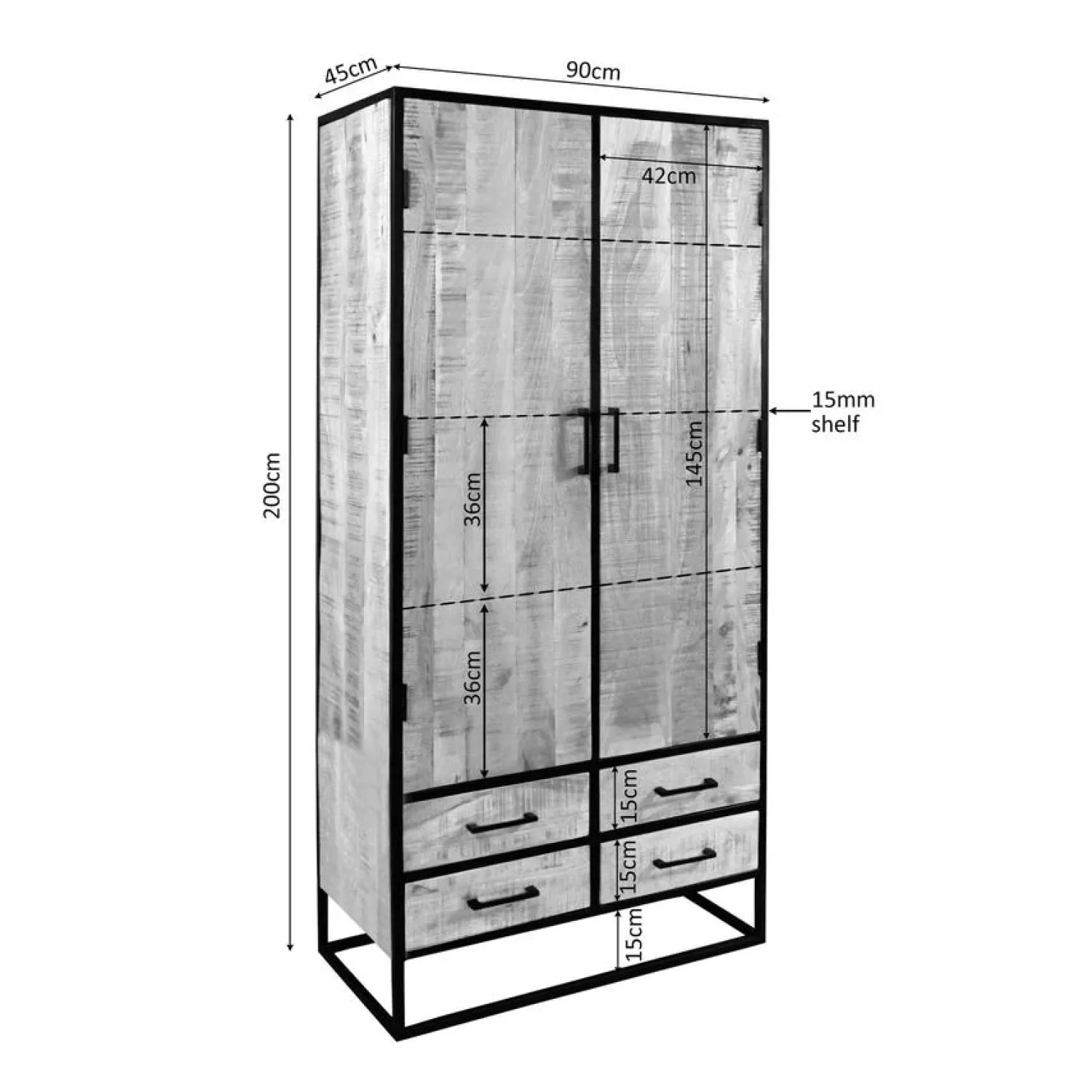Furndea Wandkasten|Industriele Kasten|Alaska Wandkast Mangohout 90cm