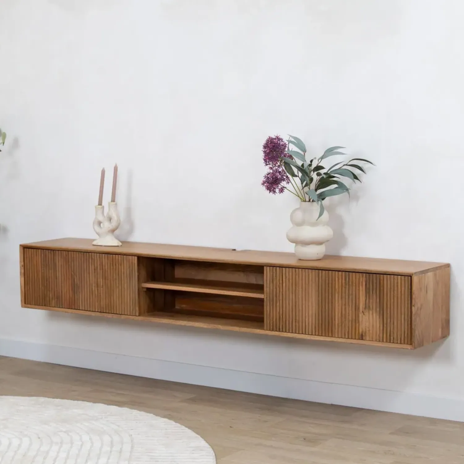 Vane Living Industriele Kasten|Tv Meubels|Albin Zwevend Tv meubel naturel 200cm
