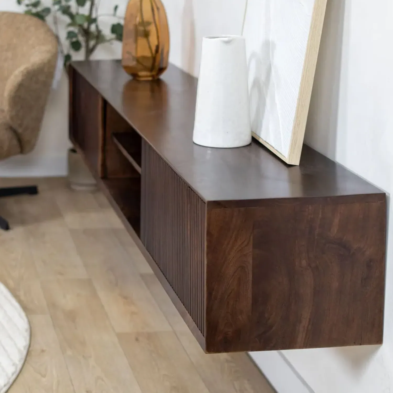 Vane Living Industriele Kasten|Tv Meubels|Albin Zwevend Tv meubel walnoot 200cm