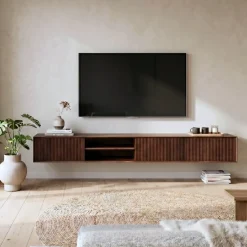 Vane Living Industriele Kasten|Tv Meubels|Albin Zwevend Tv meubel walnoot 240cm