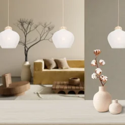 Steinmex Hanglampen|Alessia 3-lichts Hanglamp Travertin met linnen