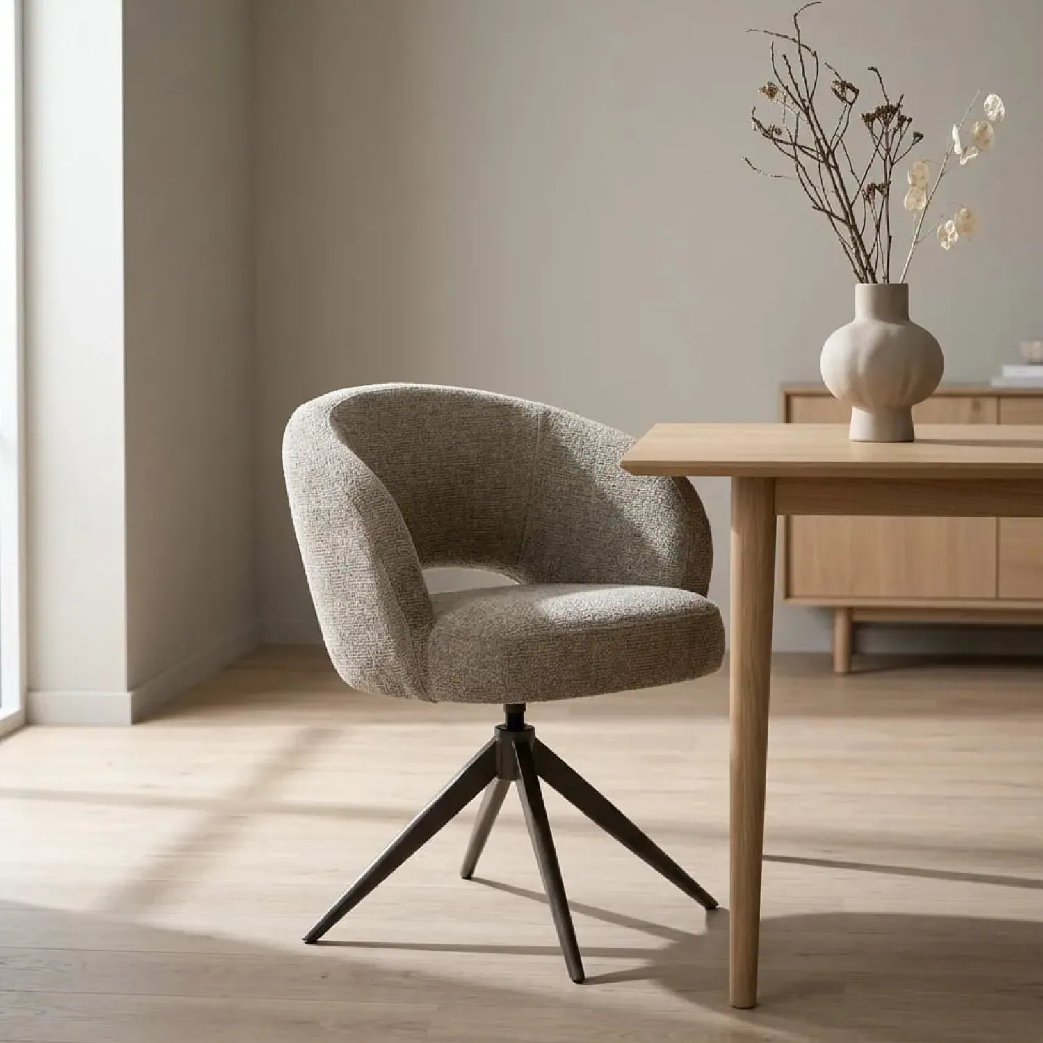 Eleonora Eetkamerstoelen|Alissa Eetkamerstoel Taupe stof