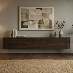 Vane Living Industriele Kasten|Tv Meubels|Amy Tv meubel zwevend Walnoot mangohout 155 cm