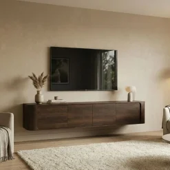 Vane Living Industriele Kasten|Tv Meubels|Amy Tv meubel zwevend Walnoot mangohout 195 cm