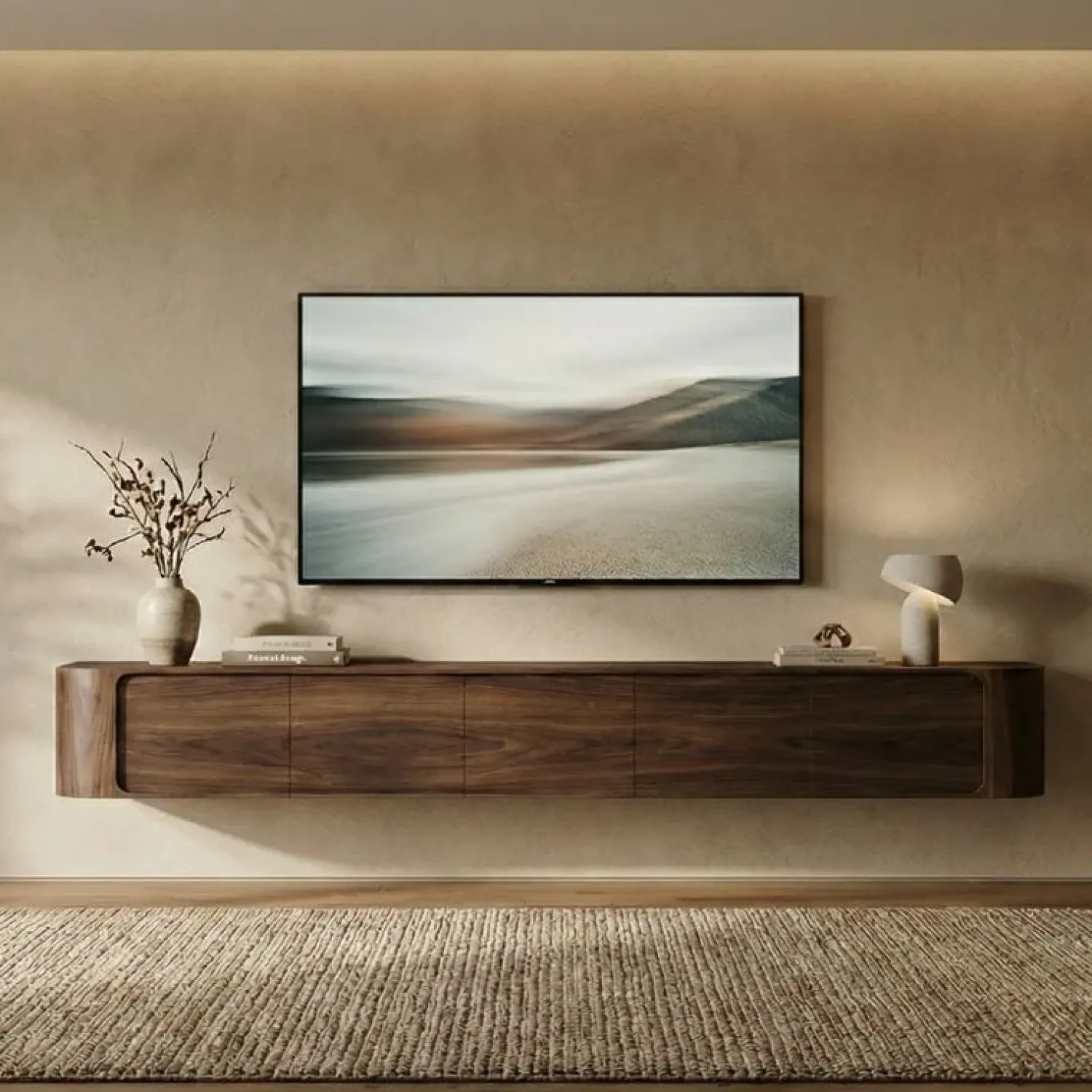 Vane Living Industriele Kasten|Tv Meubels|Amy Tv meubel zwevend Walnoot mangohout 235 cm