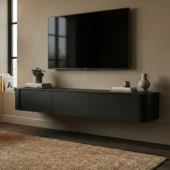 Vane Living Industriele Kasten|Tv Meubels|Amy Tv meubel zwevend Zwart mangohout 155 cm