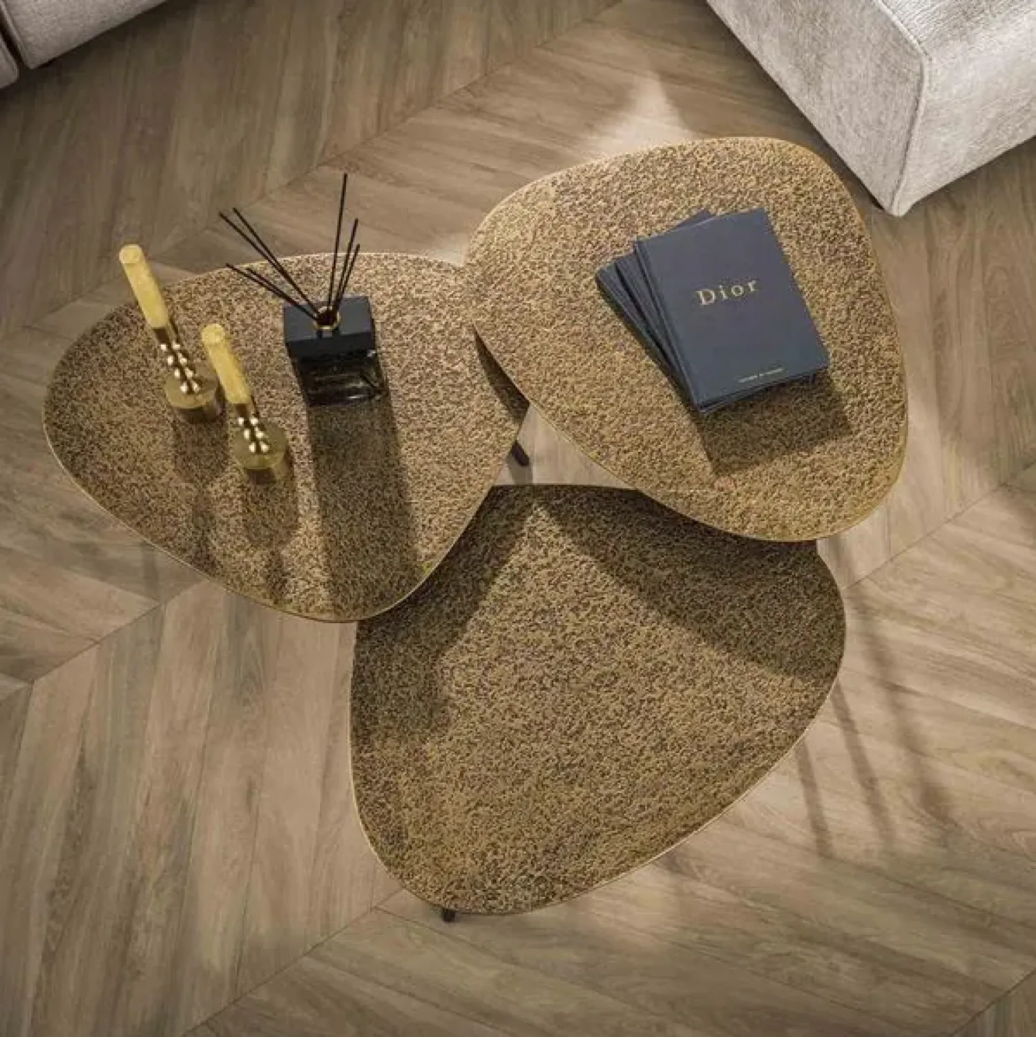 Kalfort Salontafels|Andora Salontafel setvan 3 organisch antiek brons