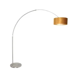 Steinmex Booglampen|Ariana 1-lichts Vloerlamp Staal met Goud Velvet kap