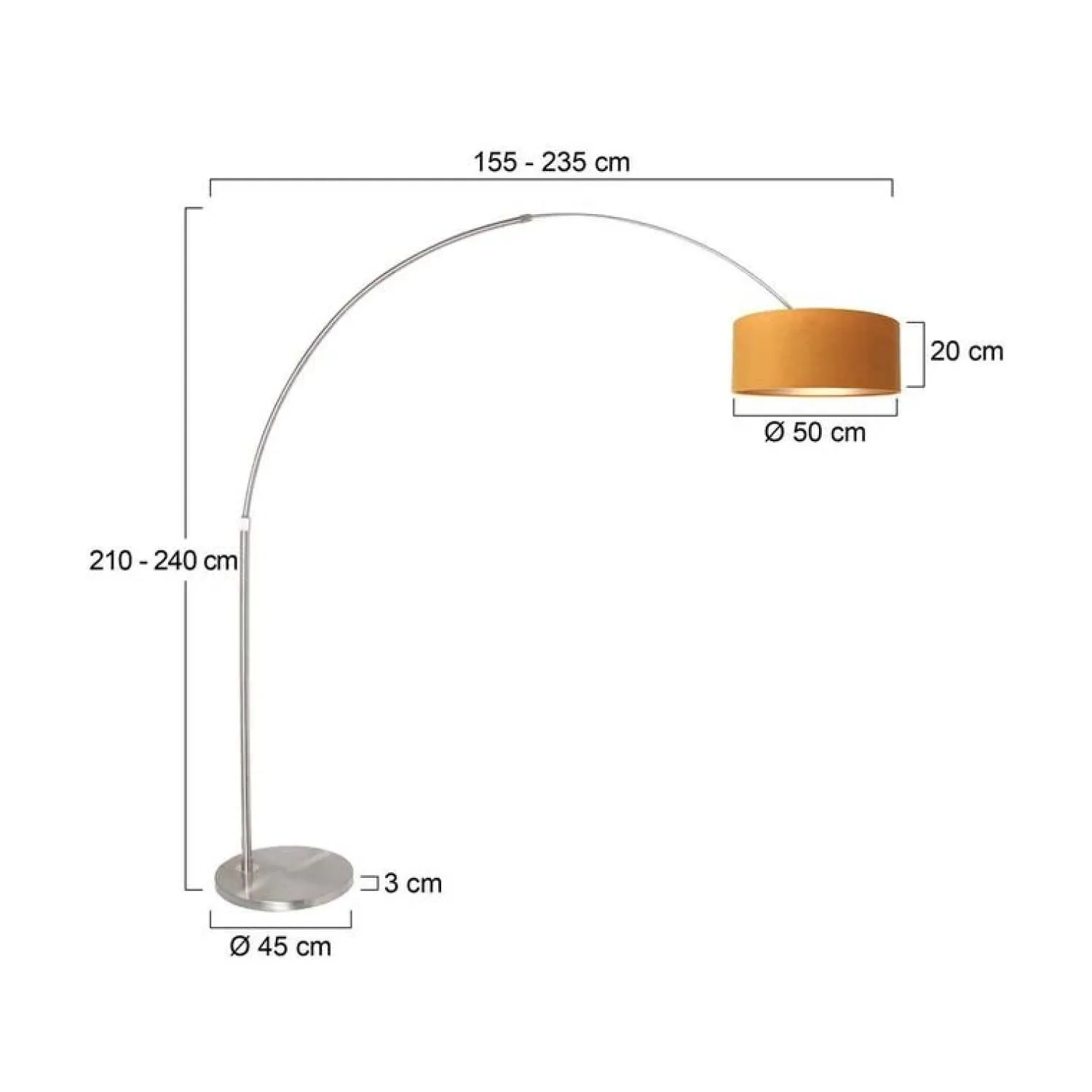 Steinmex Booglampen|Ariana 1-lichts Vloerlamp Staal met Goud Velvet kap