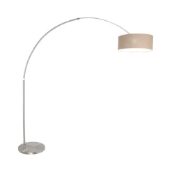 Steinmex Booglampen|Ariana 1-lichts Vloerlamp Staal met Grijs Linnen kap