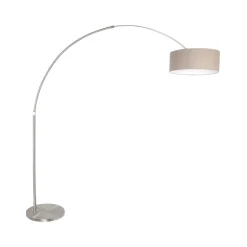 Steinmex Booglampen|Ariana 1-lichts Vloerlamp Staal met Grijs Linnen kap