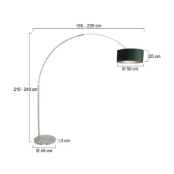 Steinmex Booglampen|Ariana 1-lichts Vloerlamp Staal met Groen Velvet kap