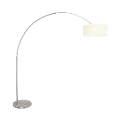 Steinmex Booglampen|Ariana 1-lichts Vloerlamp Staal met Wit Linnen kap