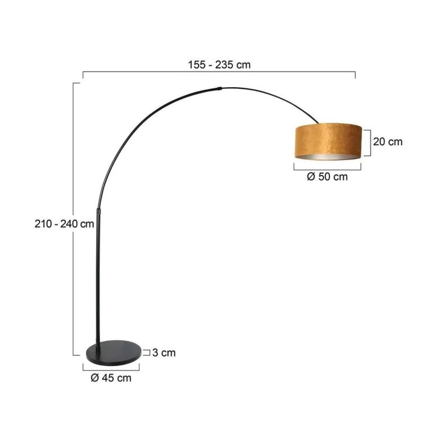 Steinmex Booglampen|Ariana 1-lichts Vloerlamp Zwart met Goud Velvet kap