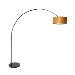Steinmex Booglampen|Ariana 1-lichts Vloerlamp Zwart met Goud Velvet kap