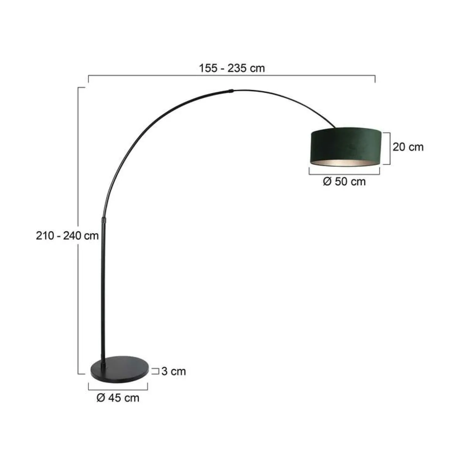 Steinmex Booglampen|Ariana 1-lichts Vloerlamp Zwart met Groen Velvet kap