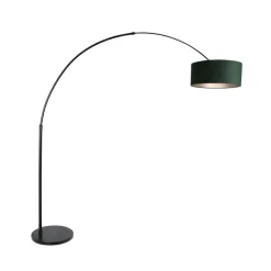 Steinmex Booglampen|Ariana 1-lichts Vloerlamp Zwart met Groen Velvet kap