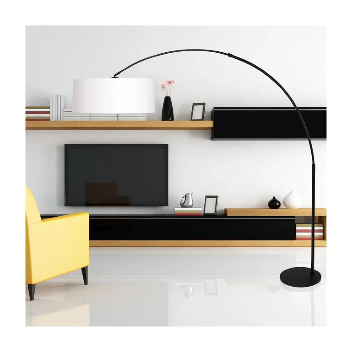 Steinmex Booglampen|Ariana 1-lichts Vloerlamp Zwart met Wit Chintz kap