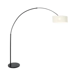 Steinmex Booglampen|Ariana 1-lichts Vloerlamp Zwart met Wit Chintz kap