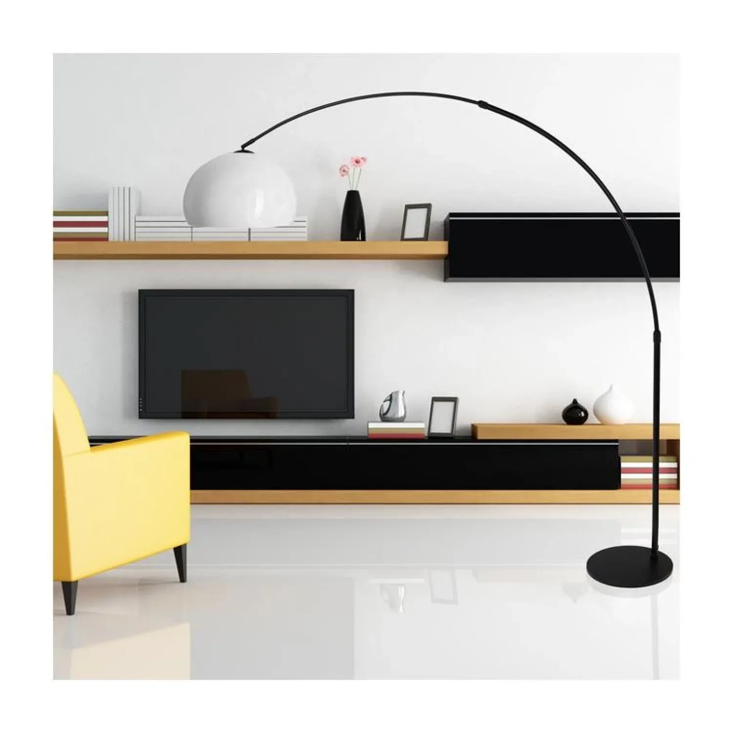 Steinmex Booglampen|Ariana 1-lichts Vloerlamp Zwart met Wit Kunststof kap