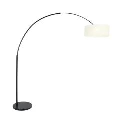 Steinmex Booglampen|Ariana 1-lichts Vloerlamp Zwart met Wit Linnen lage kap