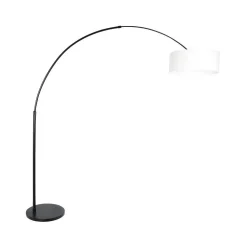 Steinmex Booglampen|Ariana 1-lichts Vloerlamp Zwart met Wit Linnen lage kap