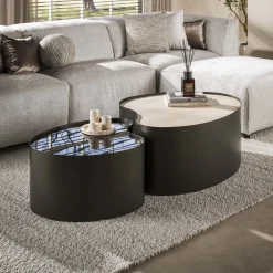 Kalfort Salontafels|Arianna Salontafel Set van 2 Organisch keramiek glas 102cm