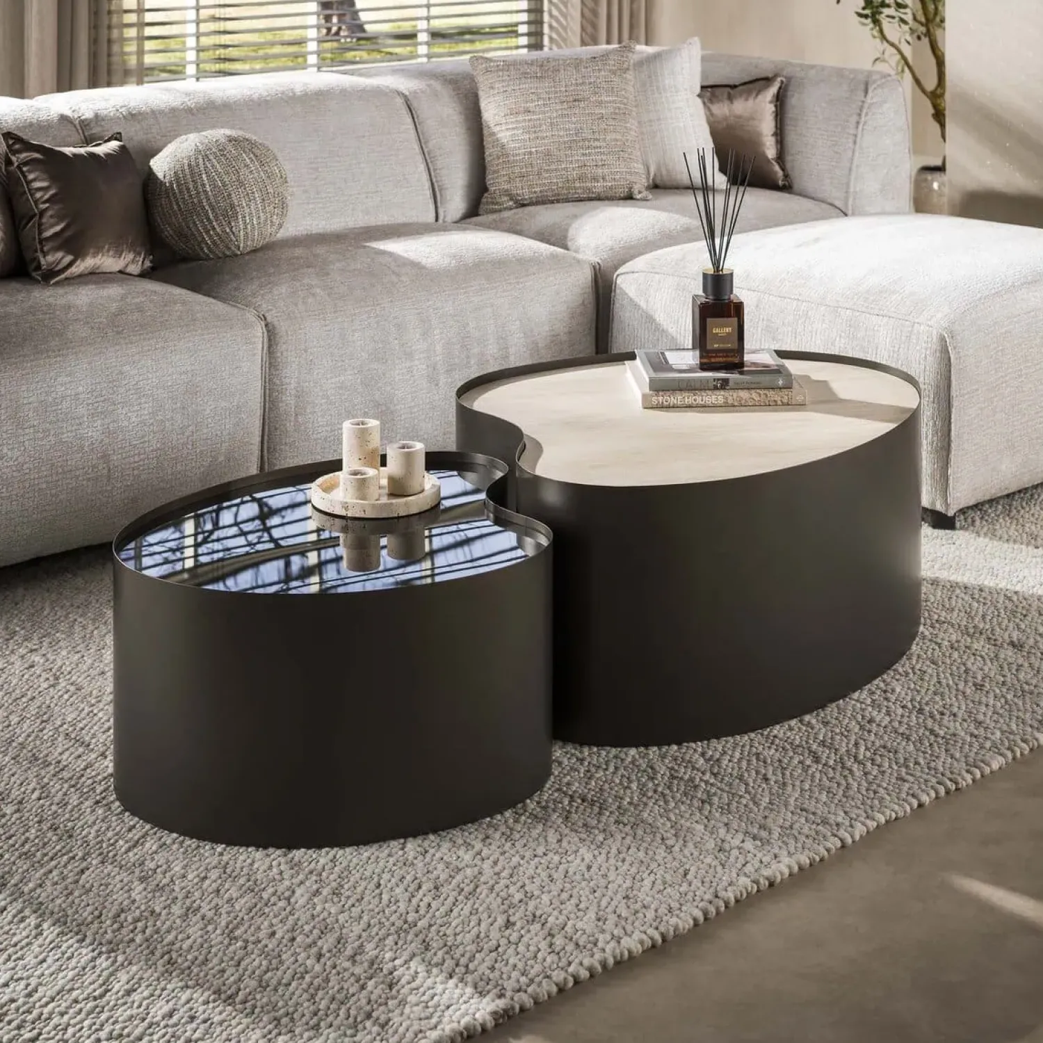 Kalfort Salontafels|Arianna Salontafel Set van 2 Organisch keramiek glas 102cm