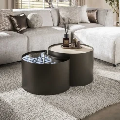 Kalfort Salontafels|Arianna Salontafel Set van 2 Rond keramiek glas 60cm
