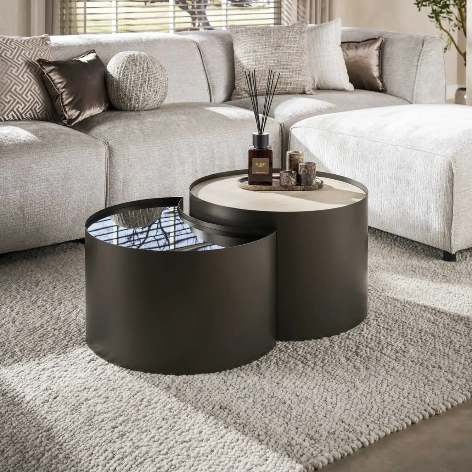 Kalfort Salontafels|Arianna Salontafel Set van 2 Rond keramiek glas 60cm
