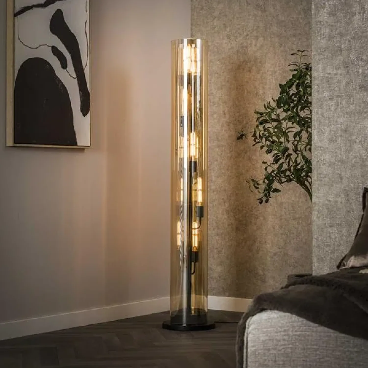 Kalfort Vloerlampen|Aura Vloerlamp 5-lichts amber glas