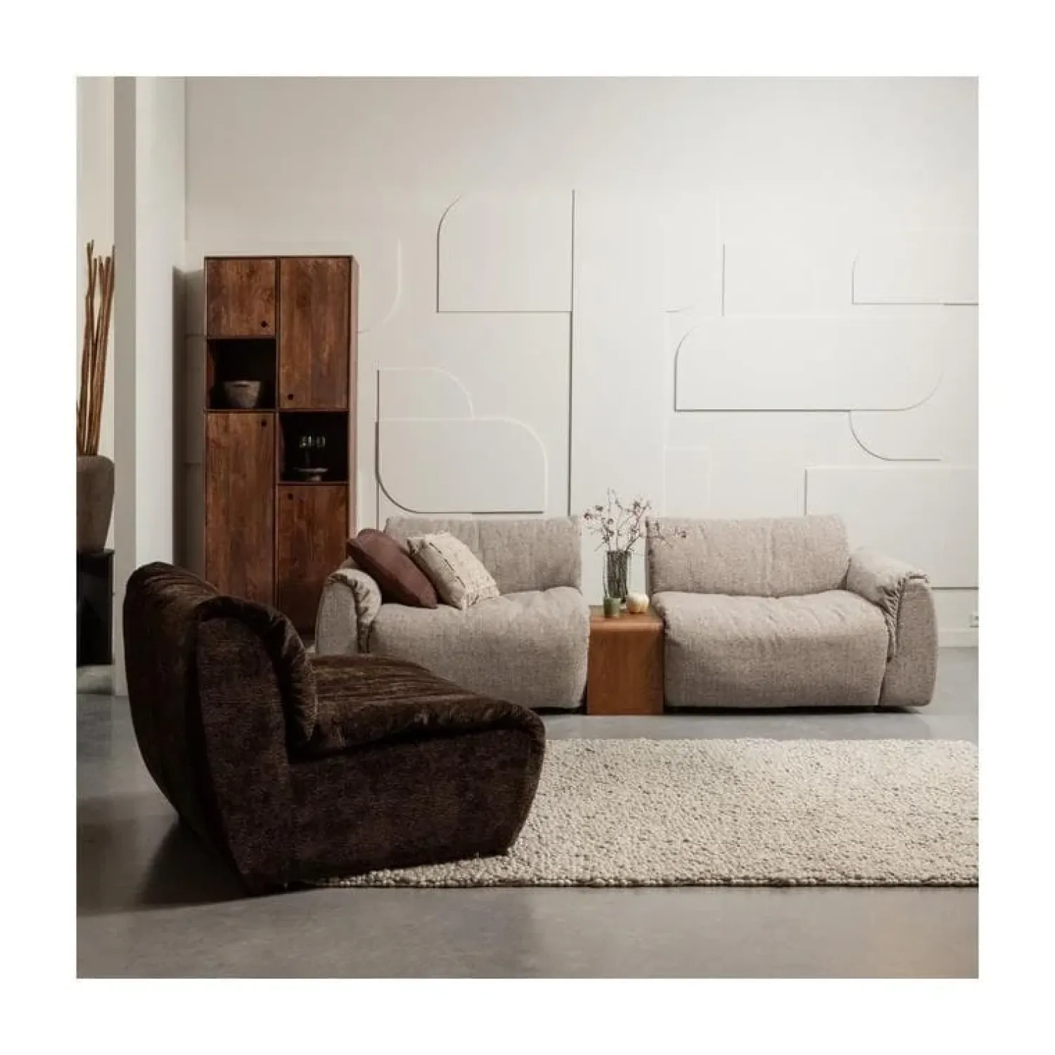 WOOOD Modulaire Banken|Baggy 1-zits element chenille donkerbruin