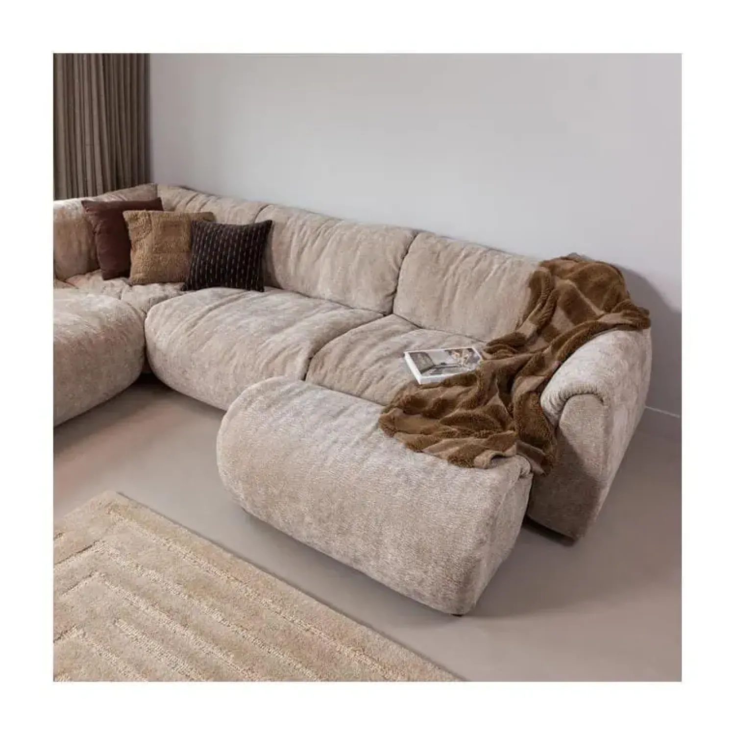 WOOOD Modulaire Banken|Baggy 1-zits element chenille zand
