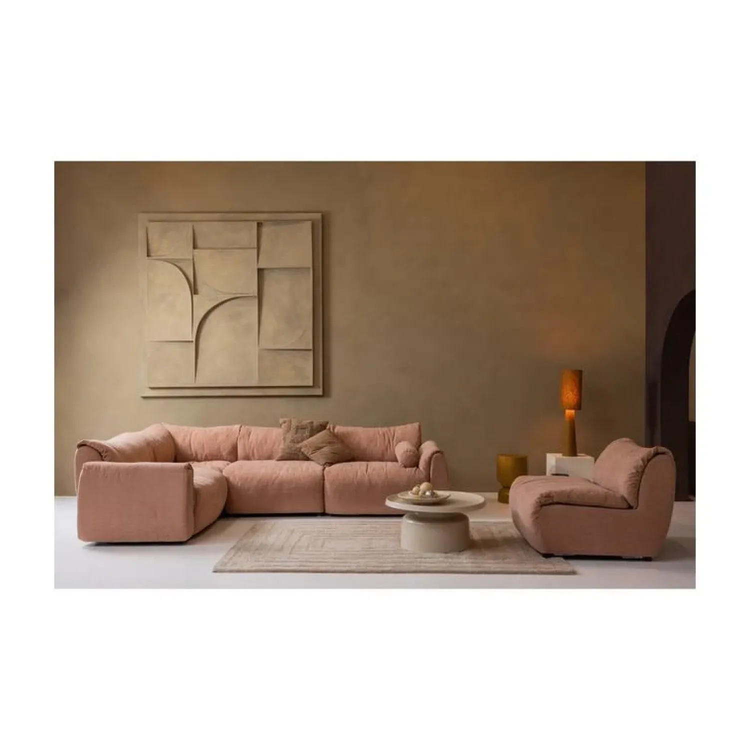 WOOOD Modulaire Banken|Baggy 1-zits element geweven chenille oudroze