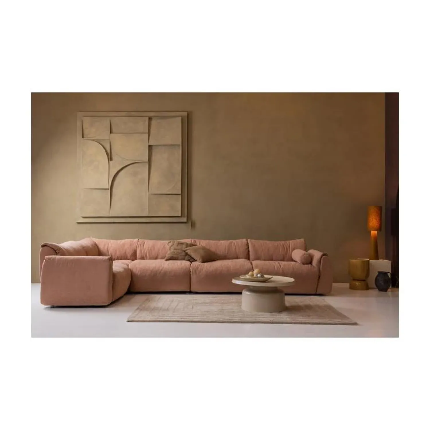 WOOOD Modulaire Banken|Baggy 1-zits element met arm links geweven chenille oudroze