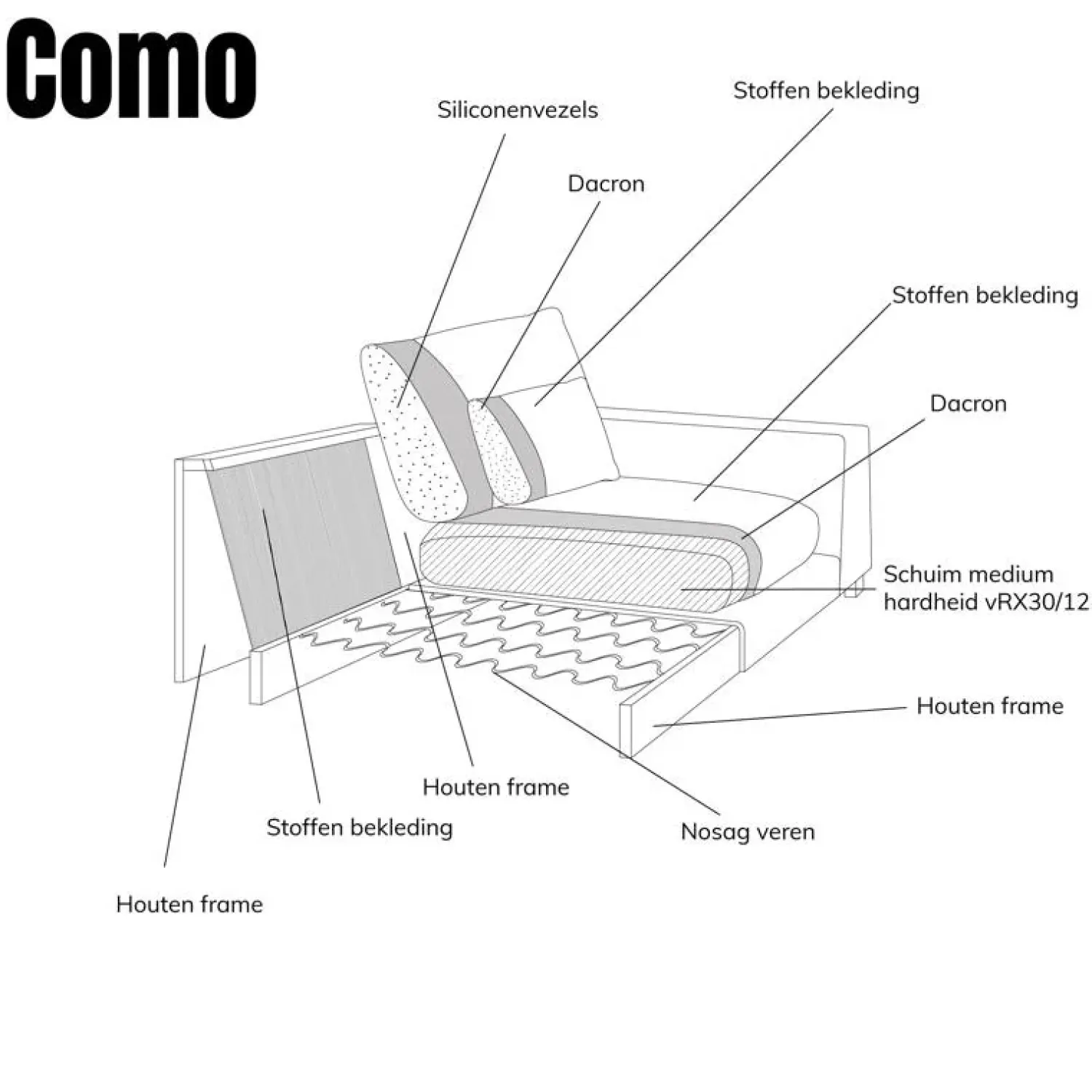 Pepp Loungebanken|Bank Como met ronde chaise longue links - Grijs Puente 09 general