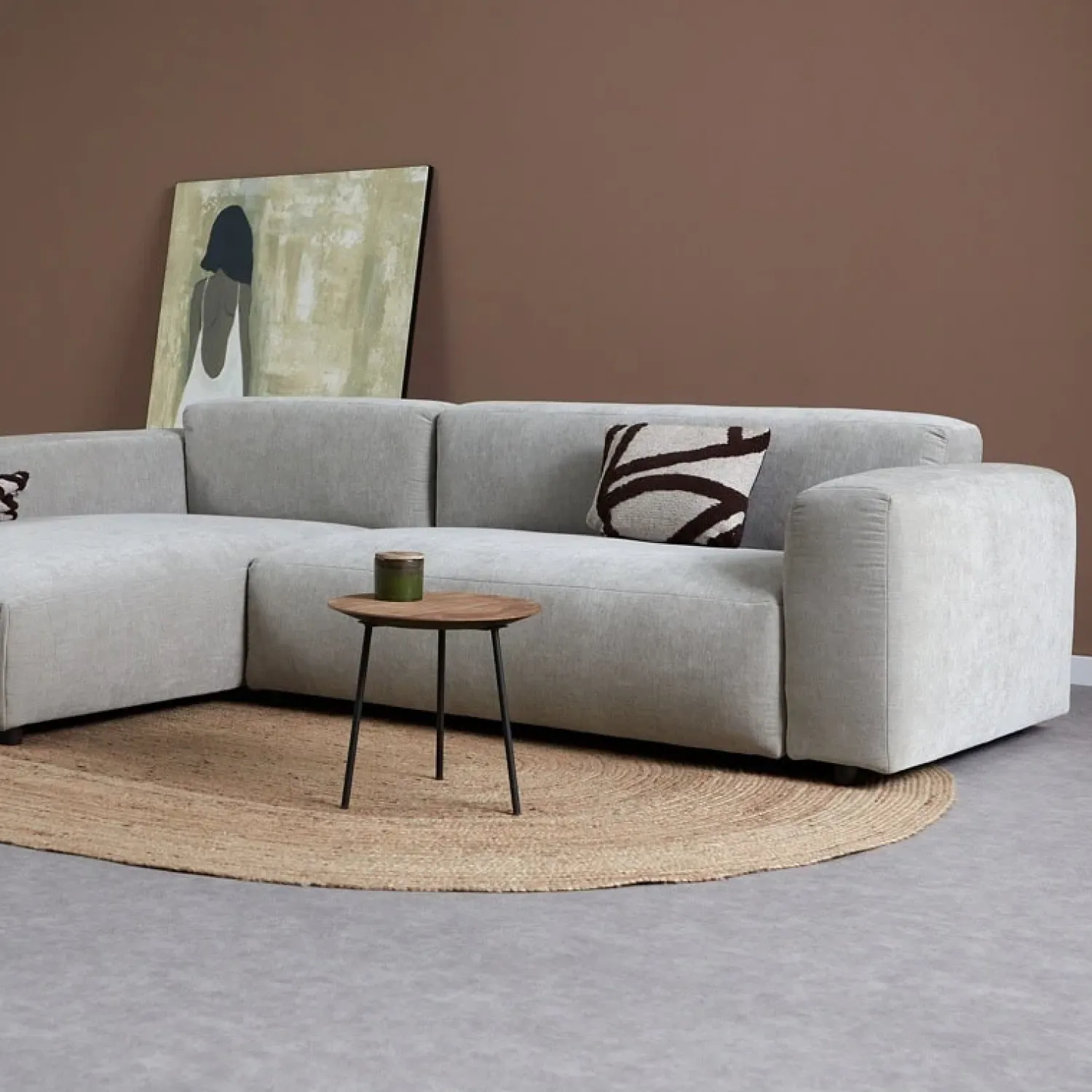 Pepp Hoekbanken|Bank Ocean Chaise longue links - Boston Cement Linnen