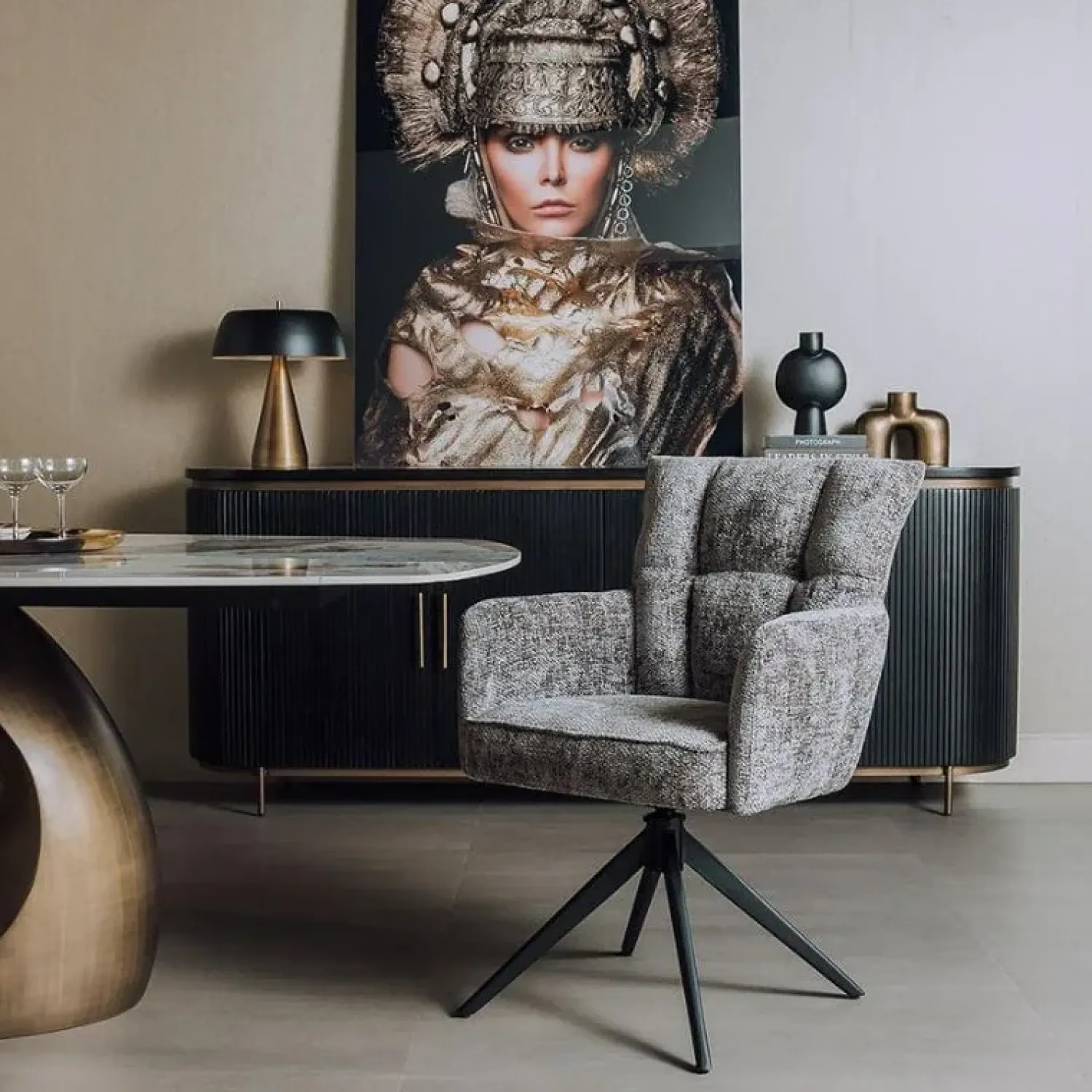 Tower living Eetkamerstoelen|Bardi Eetkamerfauteuil Antraciet stof