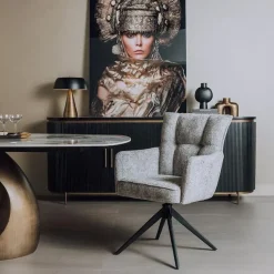 Tower living Eetkamerstoelen|Bardi Eetkamerfauteuil Grijs stof