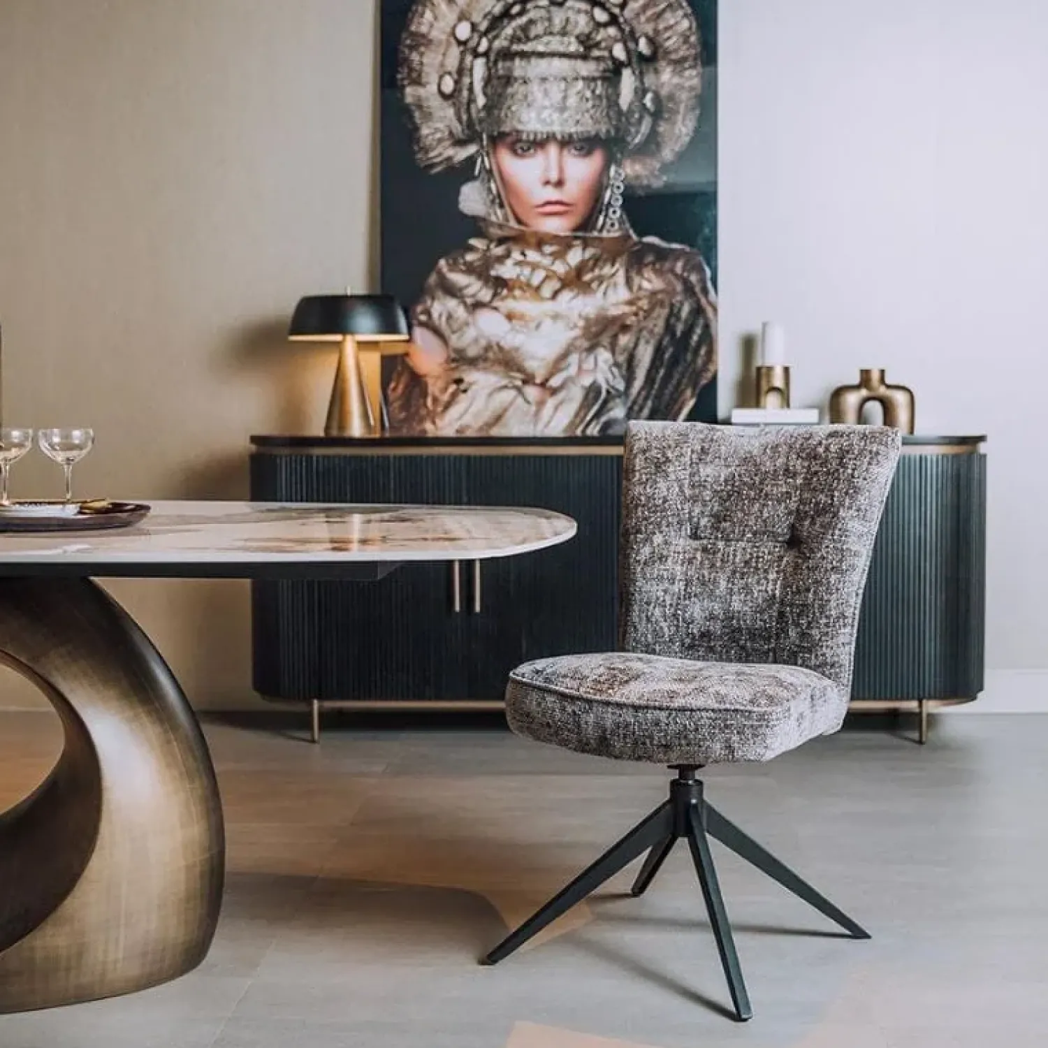 Tower living Eetkamerstoelen|Bardi Eetkamerstoel Antraciet stof