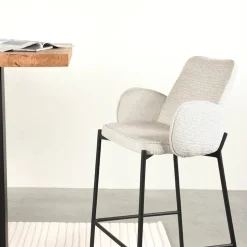 Label51 Barkrukken|Barkruk Joni Beige Fluweel Zithoogte 78cm
