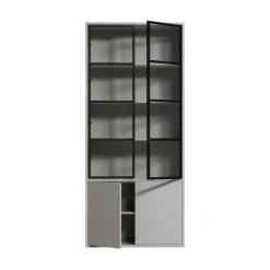 vtwonen Vitrinekasten|Industriele Kasten|Basic Vitrinekast 4-deurs grenen grijs 101cm