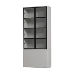 vtwonen Vitrinekasten|Industriele Kasten|Basic Vitrinekast 4-deurs grenen grijs 101cm