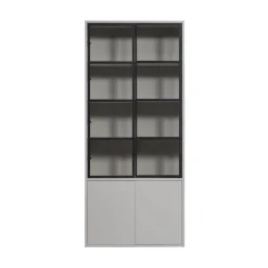 vtwonen Vitrinekasten|Industriele Kasten|Basic Vitrinekast 4-deurs grenen grijs 101cm