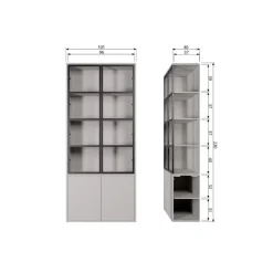 vtwonen Vitrinekasten|Industriele Kasten|Basic Vitrinekast 4-deurs grenen grijs 101cm